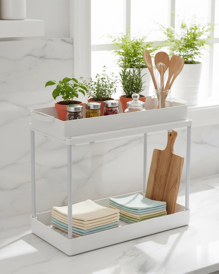 Utdragbar hylla under diskbänk