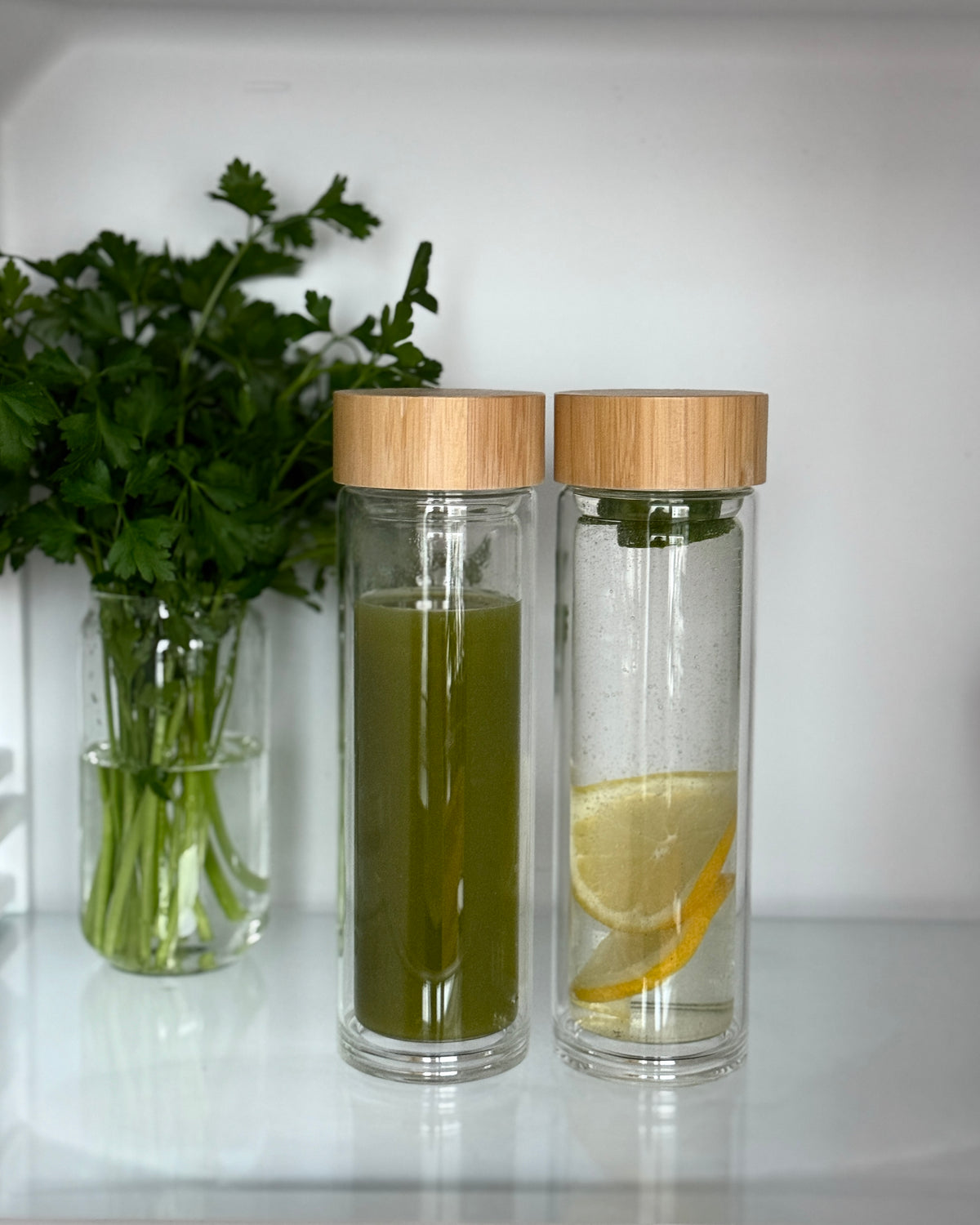 Glasflaska med teinsats – bild 4