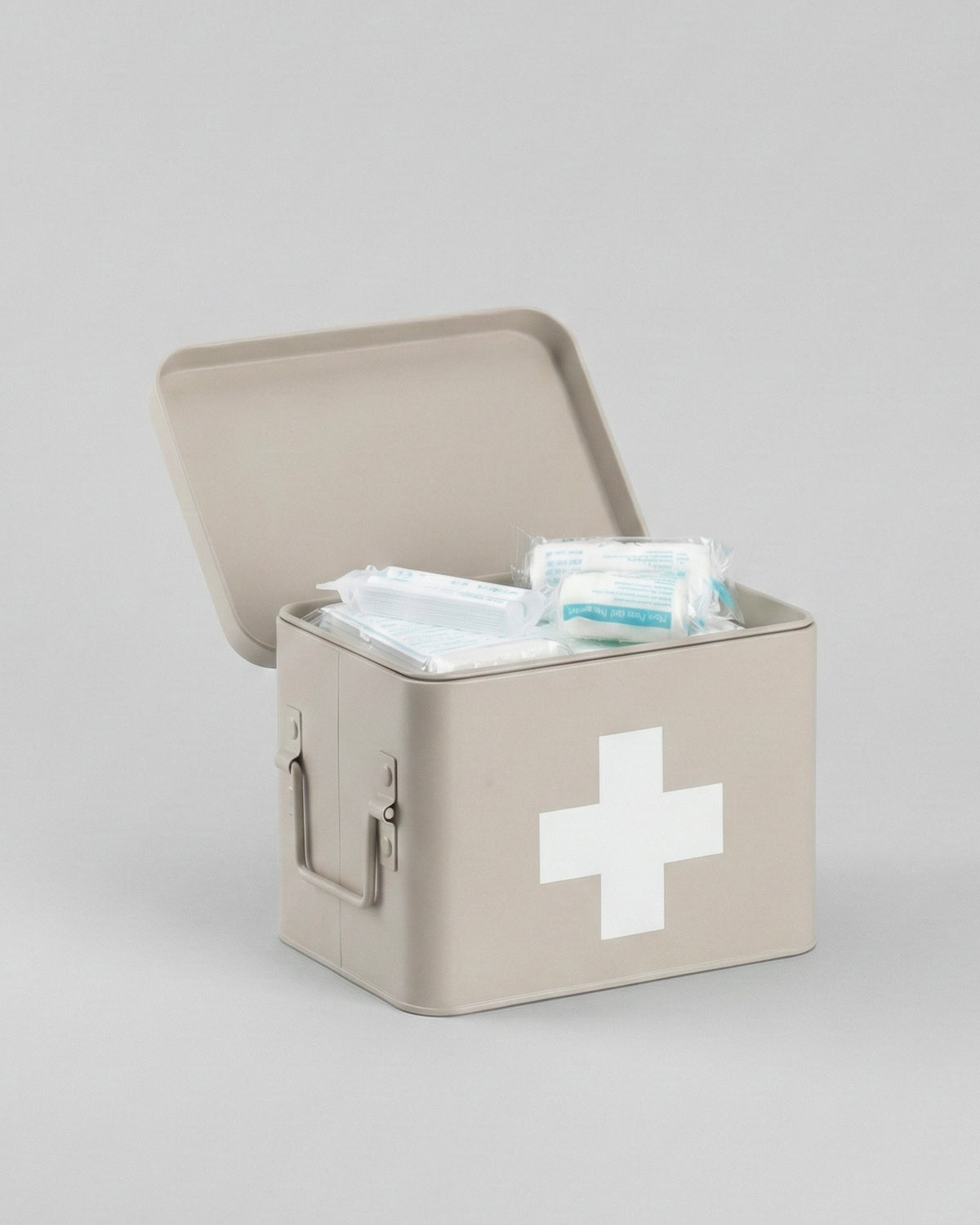 Medicinlåda i beige metall – bild 3